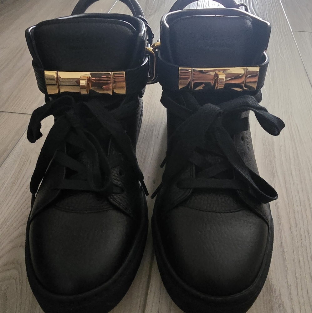 Black Sneakers with Gold Accents